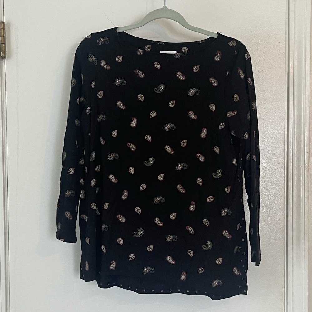 J. Jill Mixed Paisley Pattern Long Sleeve Drapey Top